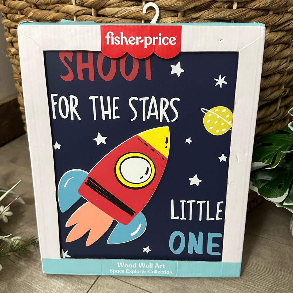 New Fisher-Price Space Explorer Rocket Wall Art Wood Boy’s Room Baby Nursery